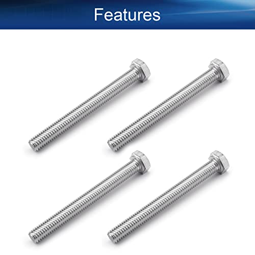 Image of Bettomshin 6Pcs M8 x 75mm Hex Bolts, 304 Stainless Steel 1.25mm Thread Pitch Fully Threaded Metric Hex Head Screw Bolts, Hexagon Screw Bolt, Hex Tap Bolts, Silver, A2-70 (Overall Size 80.3x13x13mm)