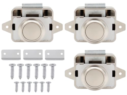 Hitopin 3 Stück Cabinet Push Button Lock, Push-Lock Button Catch, Keyless Wohnmobil Verriegelung,Verriegelung Schubladen Druckschloss, Push Locks Mini für Schublade, Schrank, Wohnmobil, Camper (Beige)