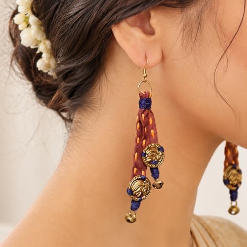 Image of Royal Queen & Empress Handcrafted Tribal Dhokra Earrings Collection for Women - Wooden, Fabric & Round Statement Ethnic Designs in Multiple Colours