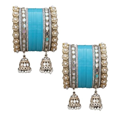AYUSHI & CO. Bridal Chooda Bangle Set with Jhumka Latkan, Gold-Plated, Kundan Work, Traditional, for Women & Girls, Jewellery,