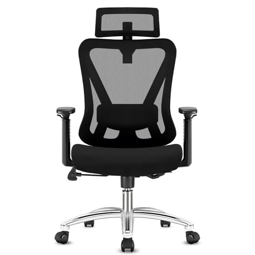 Durrafy Silla de Escritorio, Silla Oficina Ergonómica con Reposacabezas, Apoyo Lumbar, Reposabrazos y Ajuste de Altura, Silla Oficina con Bloqueable Función 90°-130°, Capacidad de Peso 150KG