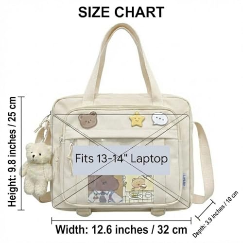 Image of Kawaii Crossbody Ita Bag for Women with Pin & Plush Bear - Japanese Messenger Bags Y2K Shoulder Purse
