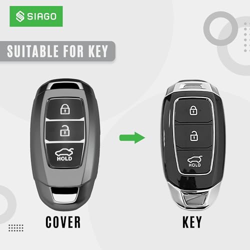 Image of SIAGO TPU Key Cover and Round Key Chain Compatible with Hyundai Verna | Kona | i20 3Button Flip Key (Grey)