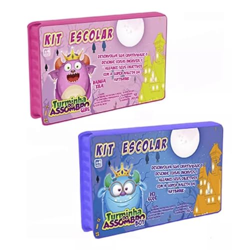 Maleta Estojo Kit Escolar Completo 48 Peças Infantil Giz De Cera, Lápis de Colorir, Canetinhas Hidrográficas, Apontador, Borracha, Clips Para papel Para Meninos E Meninas Pinturas Linha PREMIUN (Azul)
