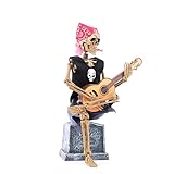 EVAPLUS 12inch Funny Animated Skeleton Bass Guitar Player(Voice-Activated),Halloween Decorations Indoor Excellent Quality Skull,Tabletop Ornament Collectible Figurines Halloween Decor(Headband Style)