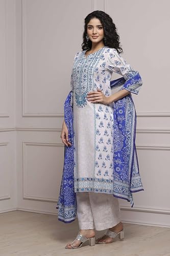 Image of BIBA Women Cotton Printed Straight Suit Set
