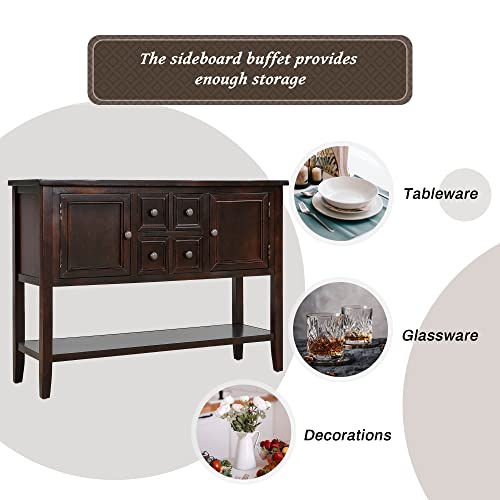 Merax-Rustic-Buffet-Sideboard-Wood-Storage-Cabinet-Console-Table-with-Storage-Shelf-2-Drawers-and-Cabinets-for-Living-Room-Kitchen-Dining-Room-Espresso Merax Rustic Buffet Sideboard Wood Storage Cabinet Console Table with Storage Shelf 2 Drawers and Cabinets for Living Room Kitchen Dining Room Espresso