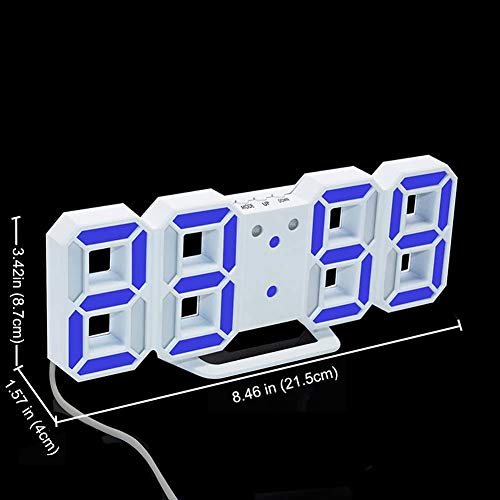 Evangel Led Digital Alarm Clock For Desk/Shelf/Tabletop, Modern Home Decoration 3D Wall Clock, Easy To Read At Night, Loud Alarm And Snooze, Big Digit Display (White Frame, Blue Light) #TOP1