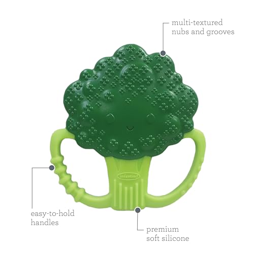 Image of Infantino Lil' Nibbles Textured Silicone Teether, BPA-Free Baby Teething Toy, Soft, Easy to Hold, Sensory Stimulation for Infants, Broccoli