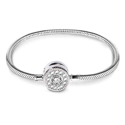 Image of GNOCE Charm Bracelet Sterling Silver 18k Rose Gold Plated DIY Snake Chain Love At First Sight Basic Charm Bracelet Logo Bangle with Clasp