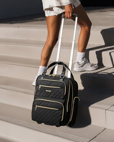 LUGGEX Underseat Carry On Luggage with Wheels, Stylish Lightweight Under Seat Luggage, Soft Sided Personal Item Suitcase for Short Trip (Black, 16 Inch)2