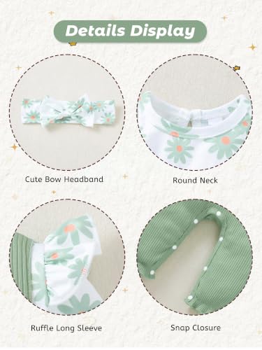 AMAWMW Newborn Baby Girl Clothes Rufffle Sleeve Romper With Headband Set - image 5