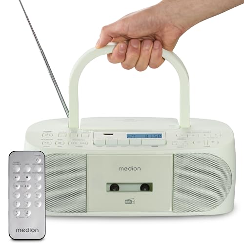 MEDION DRX-1 Plus Boombox (Radio Portable Dab+ et FM, Bluetooth, Lecteur CD, MP3, Cassette, Prise Casque, stéréo, AUX, sur Secteur & Piles) Vert