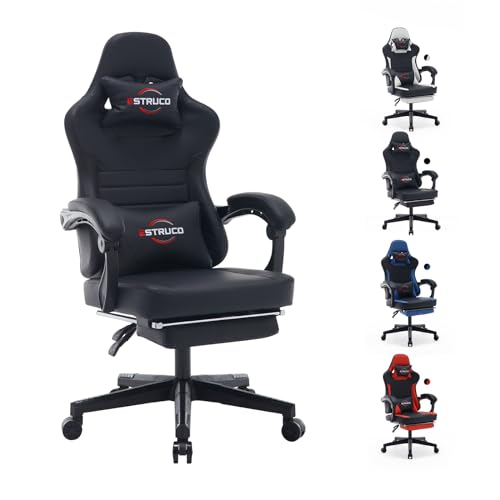 ESTRUCO Gaming Chair with Footrest Computer Gaming Chaise Video Game Chairs Ergonomic Office Chair with Lumbar Support and Headrest