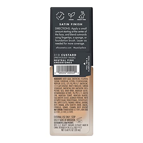 E.l.f. Flawless Finish Foundation | Lightweight, Medium Coverage & Semi-Matte | Nude | 0.68 Fl Oz (20Ml) (Packaging May Vary) #TOP5