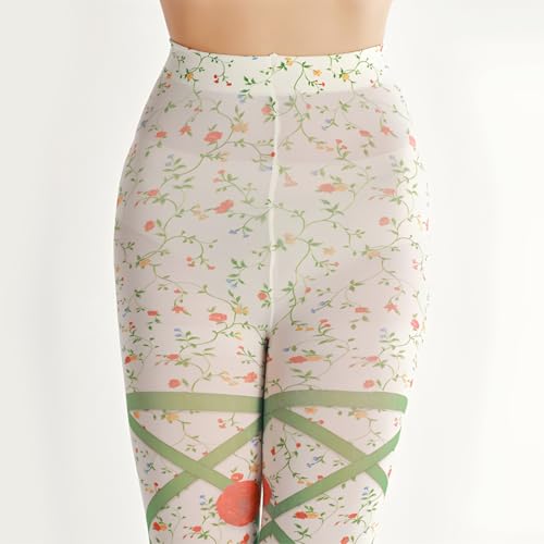 ChicB Women Tights Floral, High Waist Opaque Pantyhose Hosiery, Flowers Control Top Stockings4