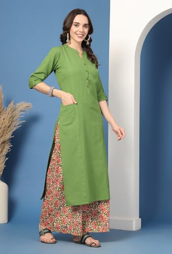 Image of Pistaa's Women's Regular Fit Cotton Solid Kurta Palazzo Set