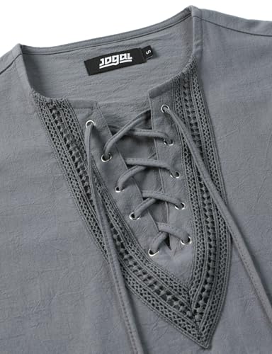Image of JOGAL Mens Renaissance Shirt Medieval Pirate Viking Halloween Costume Gothic Steampunk Retro Long Sleeve Lace Up Shirts