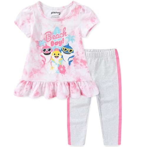 Image of Nickelodeon Baby Shark Girls 2-Piece Short Sleeve Shirt and Pants Set for Toddlers