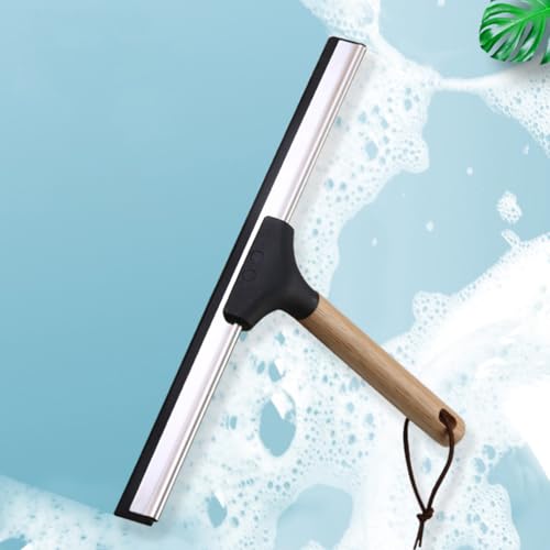 Image of 10 Inch Shower Squeegee with Wooden Handle Silicone Blade for Bathroom Shower Doors Mirrors Windows Cleaning Tool Water Wiper