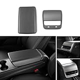 StarYtbl 2PCS Center Console Armrest Cover & Rear Air Condition Vent Cover for Tasla 2021-2023 Model 3 and 2020-2024 Model Y, Tasla Arm Rest Cover and Rear AC Vent Cover (Matte Carbon Fiber Pattern)