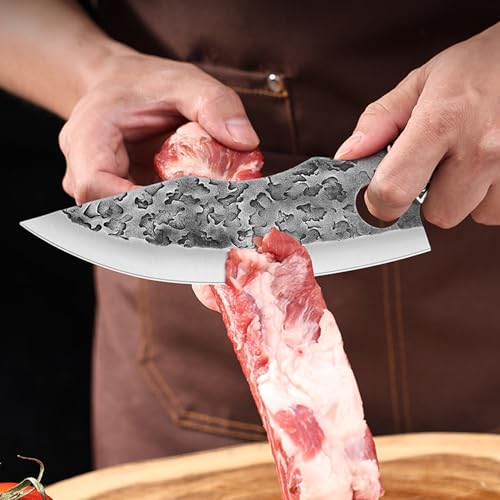 Doklasu Kochmesser im japanischen Stil Küchenbeil Handgeschmiedet Vollerl-Klinge aus Kohlenstoffstahl mit rotem Holzgriff und Scheide für… – Ansicht 7