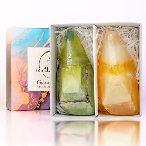 Earth & Home Rock Soap Set of 2- Gemstone Soaps with Real Crystals Inside- Decorative Crystal Soap with Natural Ingredients & Essential Oil- Moisturizing & Herbal Scented Fancy Gift for Women