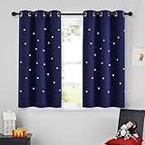 NICETOWN Navy Blue Nursery Blackout Star Curtain 45 inch Length for Kids Bedroom, Room Darkening Space Themed Window Curtain Grommets Galaxy Constellation Drapes for Baby Boys, 1 Panel, 34