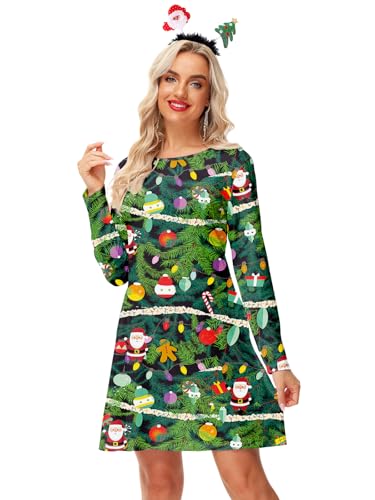 Arankhiger Weihnachtskleider Damen Lustig Weihnachtenkleid Ugly Christmas Cocktailkleid Xmas S