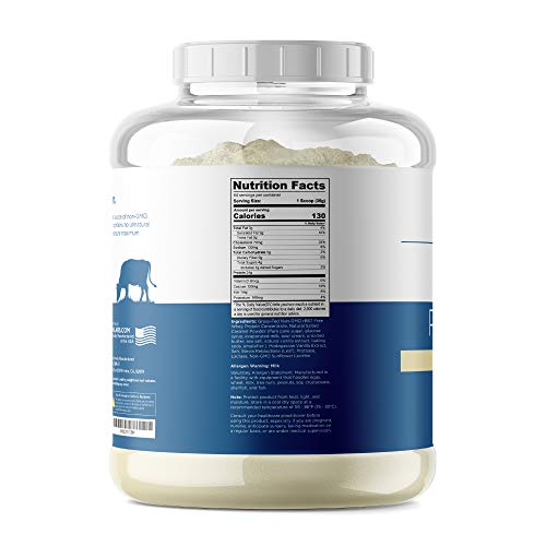 Grass Fed Whey Protein Vanilla 5lb - 100% Pure and Natural - 5lb/64 Servings - 24g Protein - Cold Processed Undenatured - Non-GMO - rBGH-Free - Happy Healthy Cows USA - Thumbnail 3
