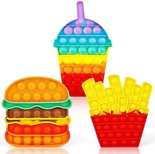 Fidget Toys Set, Bubble Popping Push Sensory Fidget Toys, Pop Stress Relief Toys for Autism, ADD, Educational Toy, for Kids, (Hamburger+ Fries+Coke Shapes)
