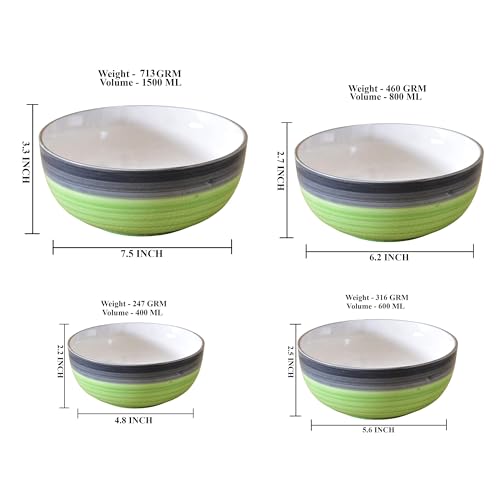 Image of Ceramic Mixing Bowl Set - 4 Pieces (1000ml, 750ml, 500ml, 300ml), Green Gray - Durable, Microwave & Dishwasher Safe - Ideal for Mixing, Serving & Storage