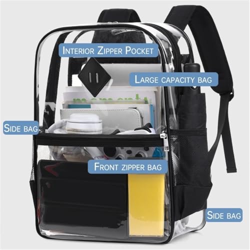 Clear Backpack Heavy Duty PVC Material, Clear Backpack Stadium-Compliant See-Through Bags (Black)4