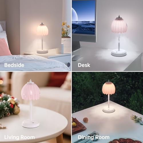 Image of Shenmoyl Rechargeable Table Lamp with 5200mAh Battery & Touch Control - 3 Adjustable Color Temperatures, Cordless Dimmable Table Light for Bedroom, Office Desk, Nightstand(Creamy Pink, 1 Pack