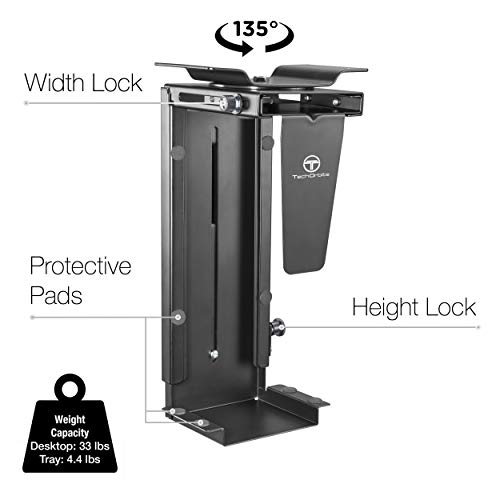 TechOrbits Adjustable Under Desk PC Stand and Computer Wall Mount - Computer Tower Case Holder with 360-degree Swivel