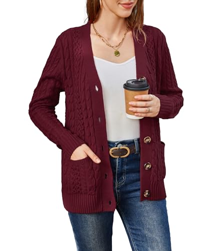 Image of Womens Cardigan Sweaters Cable Knit Sweater 2026 Fall Winter Chunky Open Front Button Down Coats with Pockets
