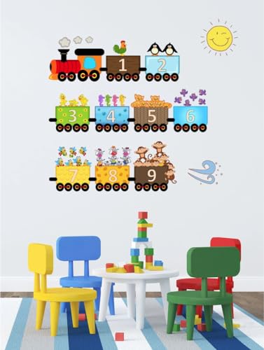 Vinilo decorativo infantil de tren con animales 127x63 cm miniatura 2