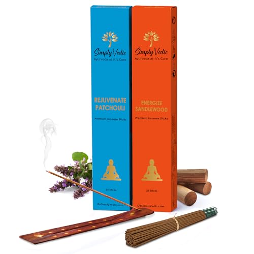 Image of Simply Vedic Luxe Incense Sticks Patchouli &Sandalwood Combo(50 Sticks)Hand Rolled Masala Agarbatti with Holder Natural Long Lasting Fragrance for Meditation Yoga Home Fragrance Earthy Aroma Low Smoke
