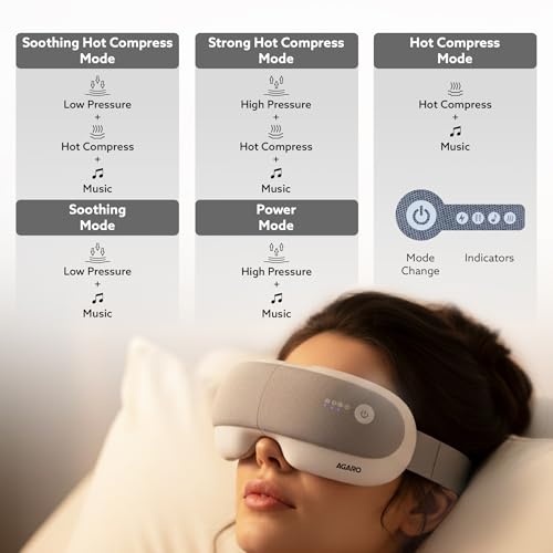 Image of AGARO Elite Eye Massager with Air Compression, Rechargeable, Heat & Vibration | Bluetooth Music | Foldable Design | 5 Relaxation Modes | Adjustable Headband | Ideal for Screen Fatigue & Daily Eye Relaxation