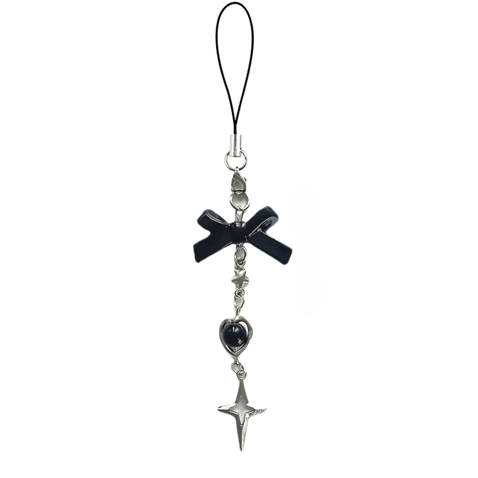 Black Bow Phone Charm Aesthetic Y2K Cell Phone Charms Strap Accessories for Keychain Camera