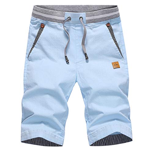 ZOXOZ Short Homme Pantalon Court Décontracté Short en Coton Casual Taille éLastiquéE Slim Fit Short de Plage Ete avec Pochess Elastique Bleu Ciel 3XL Cover
