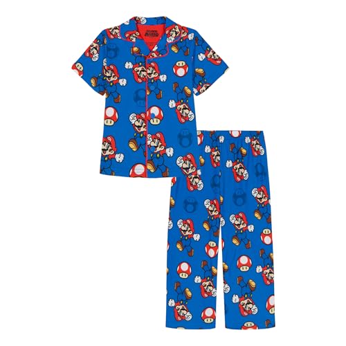 Nintendo Boys 2-Piece Loose-fit Button Down Matching Pajama Set Soft & Cute for Kids MARIO PARTY PALS 8