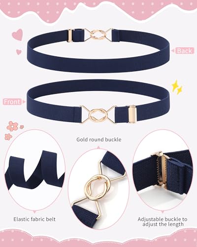 Kajeer Kids Elastic Belt for Girls,3 Pack Youth Belts Stretch Adjustable Gold Round buckle Toddler Belts for Uniform Casual4
