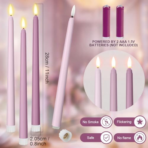 Image of Macarrie 24 Packs Flameless Taper Candles Battery LED 11 inch,Morandi Purple
