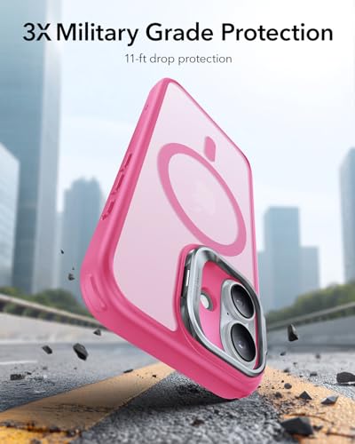Image of ESR for iPhone 17 Case with Stash Stand, Camera Control Cover Compatible with MagSafe, Military-Grade Drop Protection Magnetic Phone Case, Scratch-Resistant Back Cover,Frosted Pink