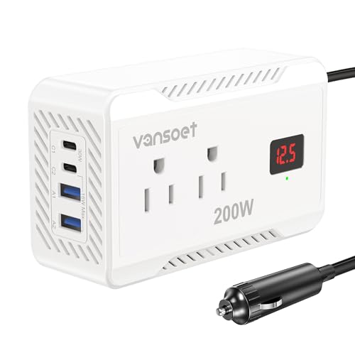 Vansoet 200W Car Power Inverter DC 12V to 110V AC Converter with [PD 30W & 15W] Fast Charging USB...