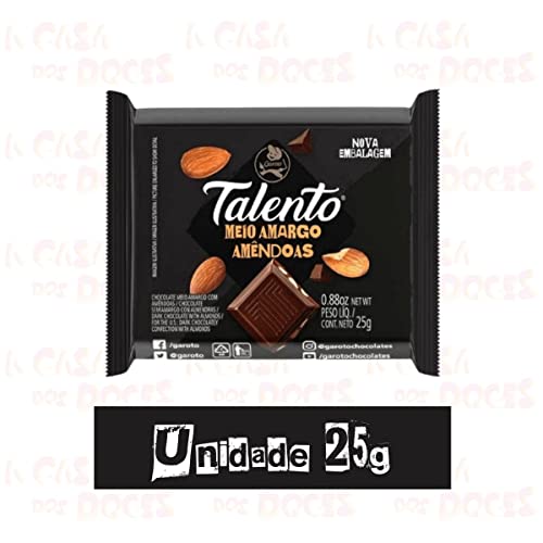 Chocolate Amargo Mini Talento Preto Amêndoas 25g C/15un - Garoto