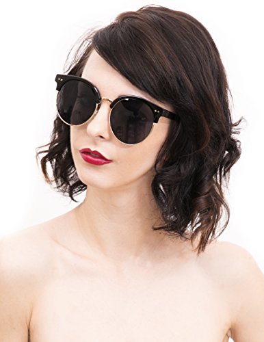 97018L Premium Oversize Cats eye Womens Mens Mirror Funky Flat Sunglasses (CAT EYE, BLACK)2