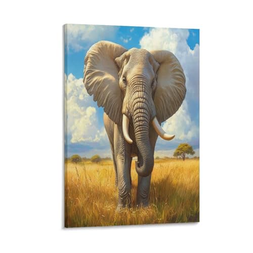 Éléphant déco murale salon tableau sur toile de 40x60 cm