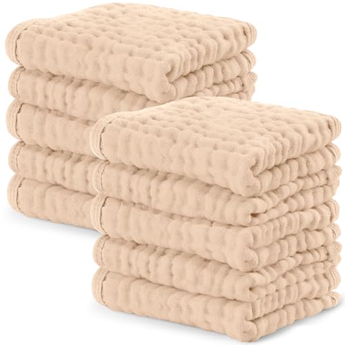 Image of Comfy Cubs Muslin Baby Washcloths 10 Pack - Soft 6-Layer Cotton Wash Cloths for Sensitive Skin - 10 inchx10 inch Large, Gentle, Absorbent Infant Essentials for Newborn and Toddlers - Cream